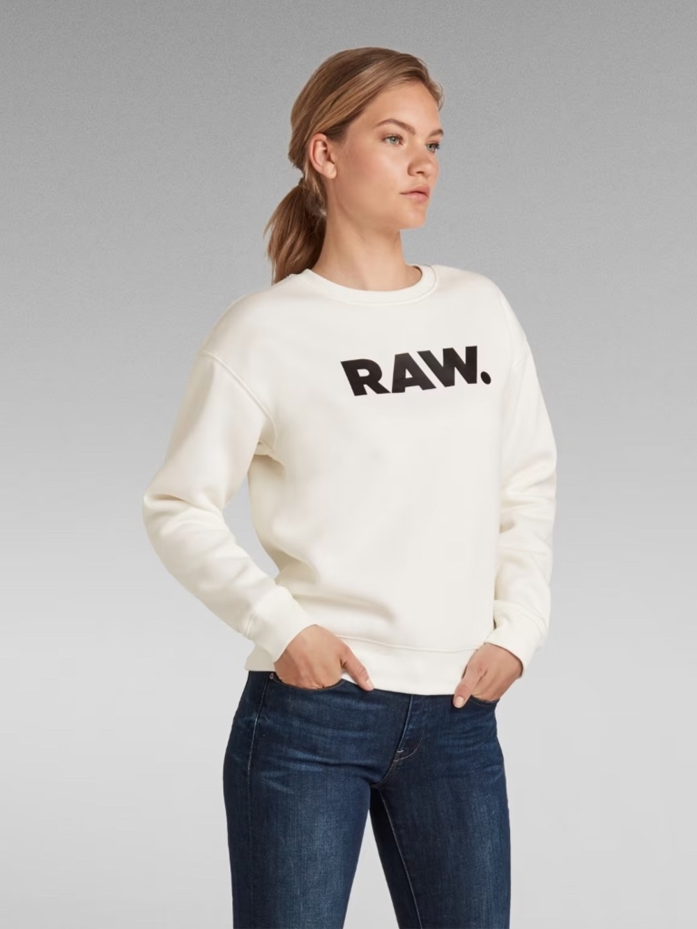 $110 G-Star Raw Premium Core Crewneck Sweatshirt White Size S Logo